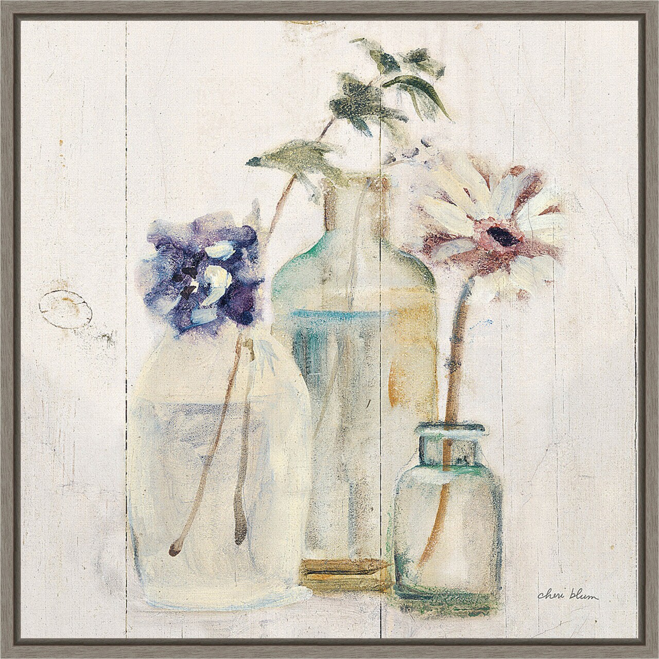 Blossoms on Birch III by Cheri Blum 16-in. W x 16-in. H. Canvas Wall Art Print Framed in Grey